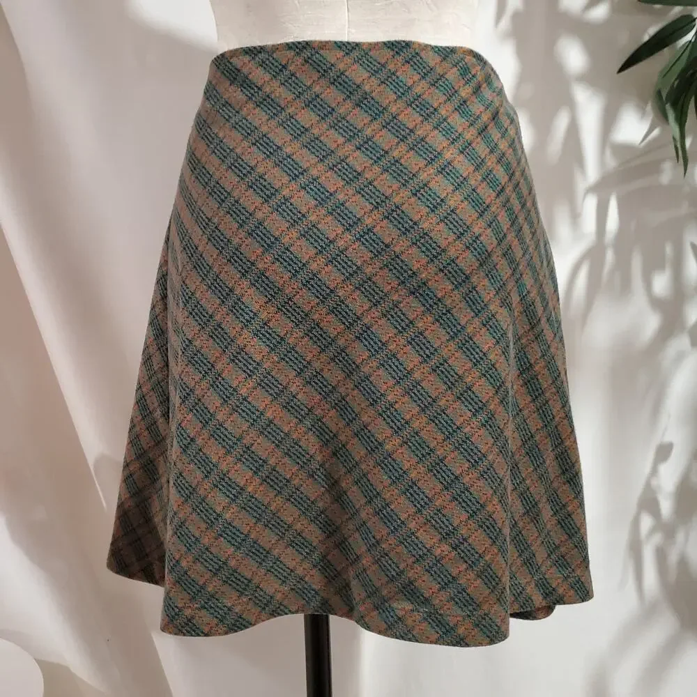 Free People Plaid Pull-On A-Line Mini Skirt Size XL Academia Preppy Ivy School